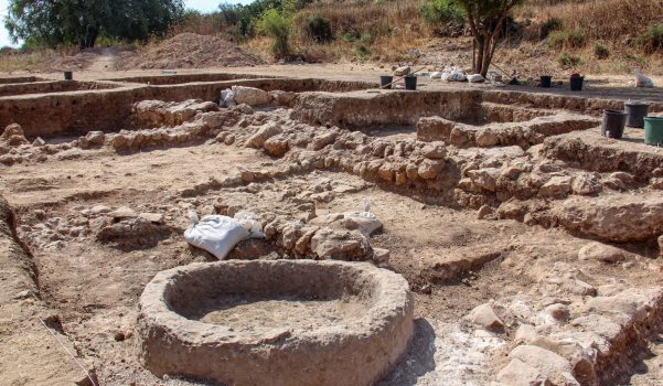 The area of Gath where the bone arrowhead was found. The round structure in the foreground is an oil press