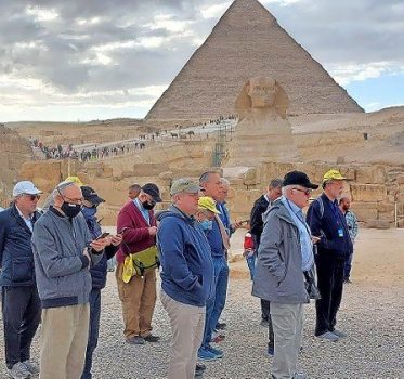 Mincha in front of the pyramids in Egypt in January.